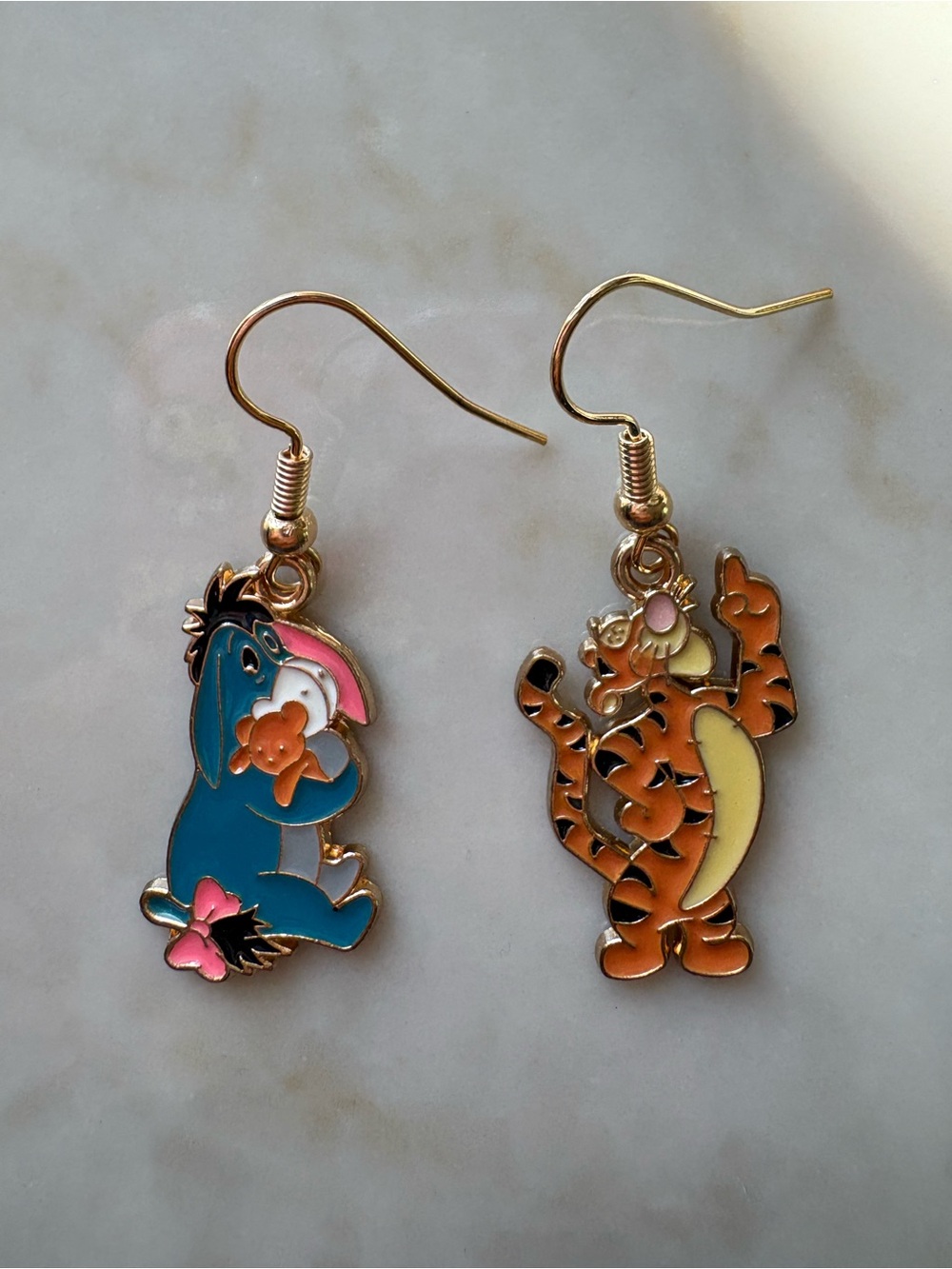 Kids Cartoon Eeyore and Tigger Dangle Earrings - Blue & Orange
